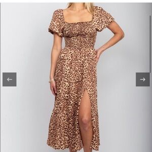 RESA leopard print midi short sleeve dress